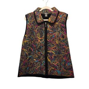 Lisa Intl FIBER Art To Wear Felted Wool Design Zip Up Sweater Vest XLARGE